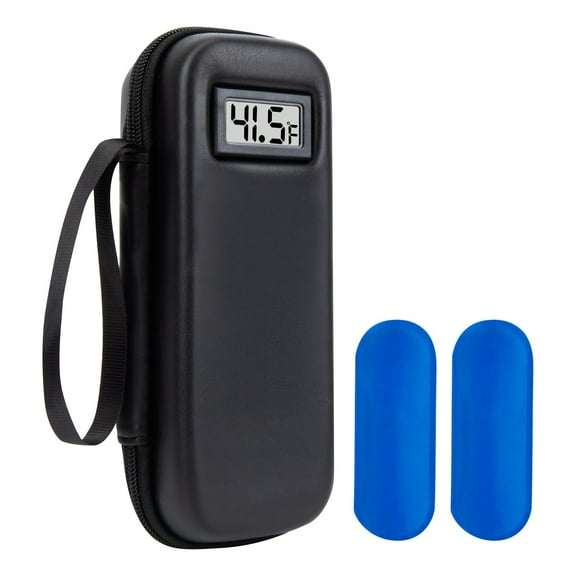 Rheen Portable Insulin Cooler Travel Case with Temperature Display and 2 Ice Packs, Compact Diabetic Medical organizer, Black, 8.46"