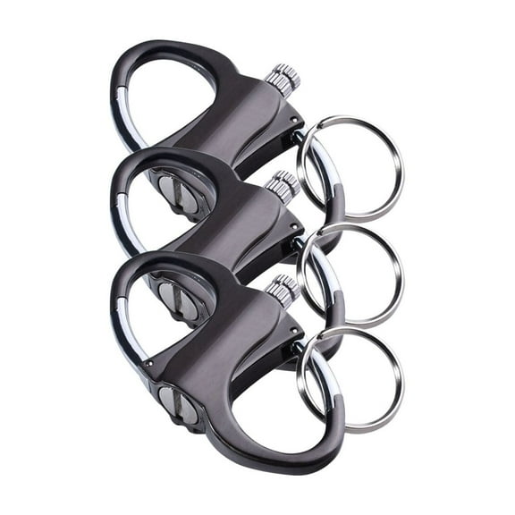 Rheen Multifunctional Metal Keychain with Windproof Mini Lighter, Compact Refillable Lighter Key Holder for Camping, Travel, and Emergency Use, Black, (A) 2.9 Inch