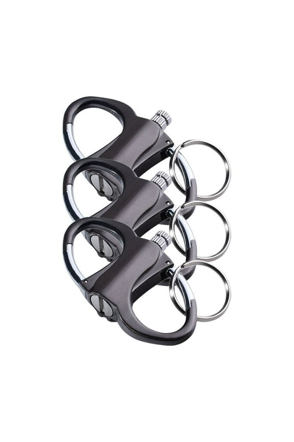 Multifunctional Metal Keychain with Windproof Mini Lighter, Compact Refillable Lighter Key Holder for Camping, Travel, and Emergency Use, Black, (A) 2.9 Inch