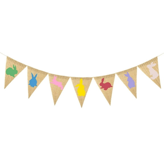 Rhewides 1 Set Rabbit Pennant Easter Banner Colorful Bunny Garland Rabbit Bunting Linen Flag Party Supplies for Easter Party Decorations