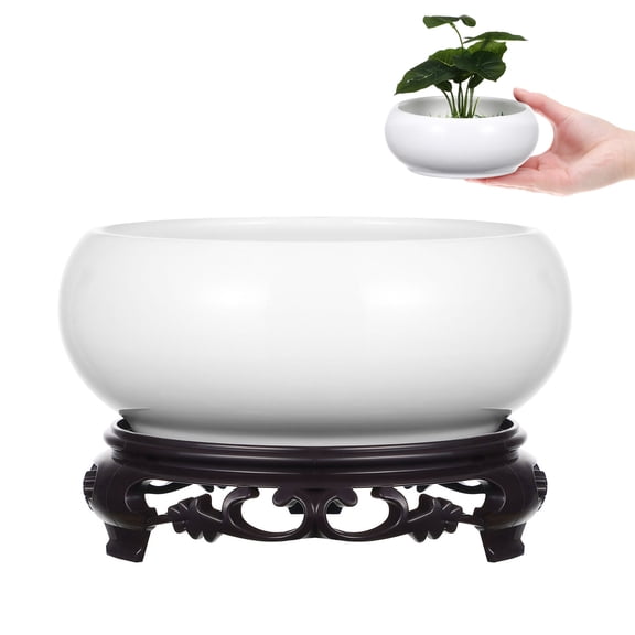 OFFIGAM White Ceramic Indoor Planter Pot, Decorative Flower Plant Container for Home, Office, Desk Use, Single Piece