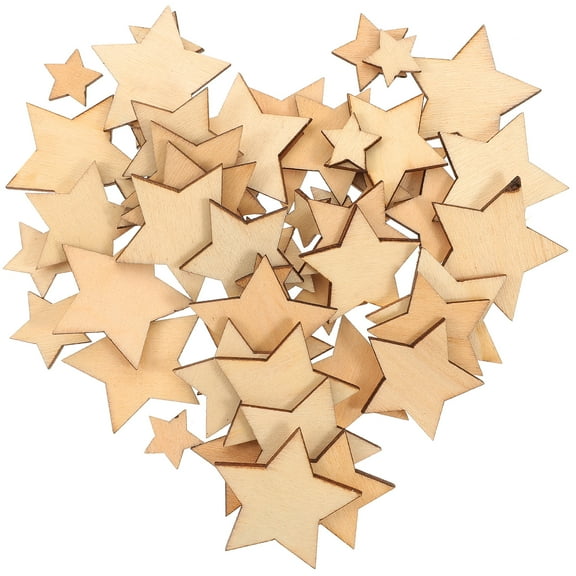 Rhewides 100PCS Assorted Size Unfinished Wooden Star Cutouts Discs for Scrapbooking, Patchwork, Crafts, Birthday, Wedding & Home Decor (1.4cm-3.57cm)