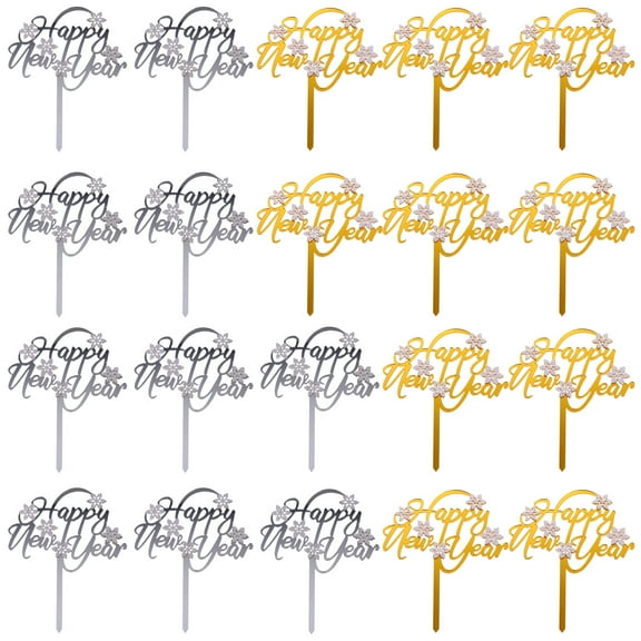 OFFIGAM 10pcs Assorted Color Acrylic Happy New Year Cupcake Toppers Decorations for Birthday and Holiday