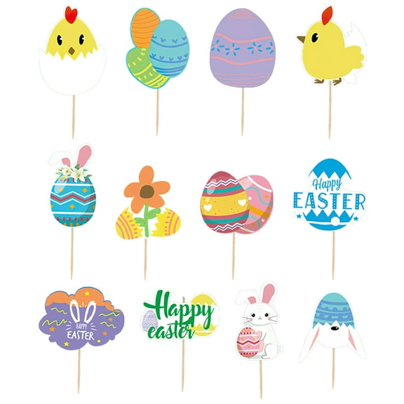 2 Sets Easter Bunny Cupcake Toppers Cute Cake Picks for Holiday Party Decorations and Baking Supplies
