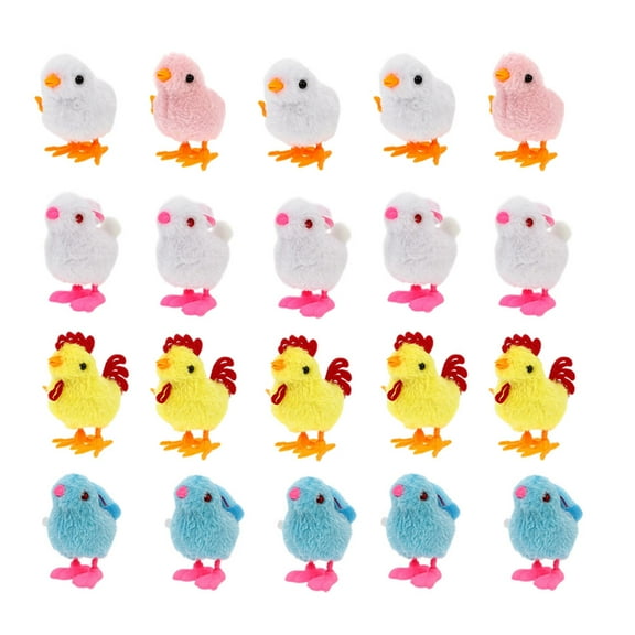 Rhewides 20Pcs Easter Plush Chick and Bunny Wind-Up Toys, Decorative Clockwork Toys for Party and Holiday Decor