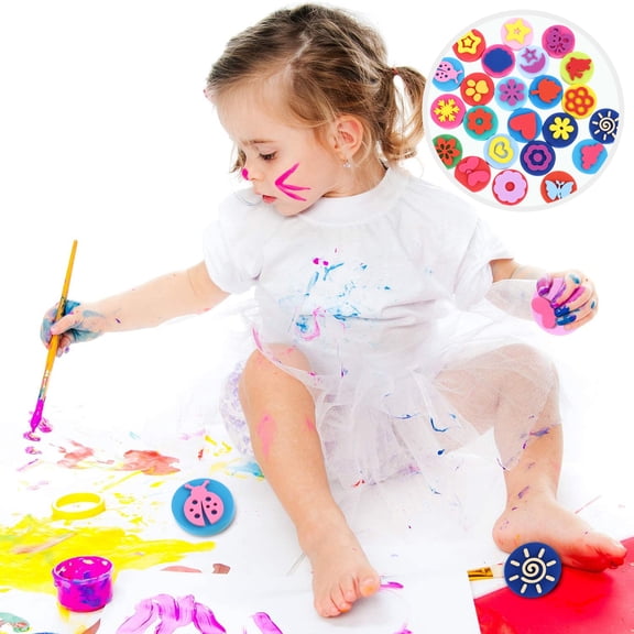 OFFIGAM 23-Piece Double-Sided Sponge Paint Stampers Set with Assorted Colors for Kids' Art and Craft Projects