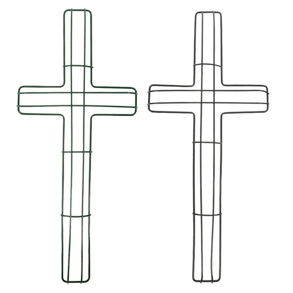 Rhewides 2pcs DIY Cross Metal Wreath Frame Flower Garden Cross Shaped Metal Wire Wreath Form