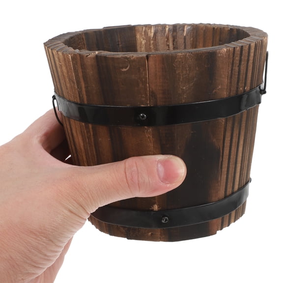 OFFIGAM 2-Piece Carbonized Wood Planter Set, Coffee Brown Stylish Indoor Outdoor Garden Plant Pots and Containers