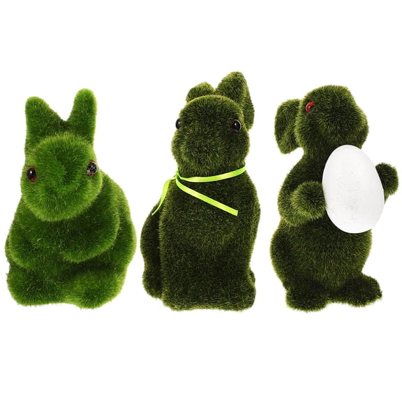 OFFIGAM Easter Bunny Figurine Set of 3 Flocked Moss for Indoor and Outdoor Spring Home Decor