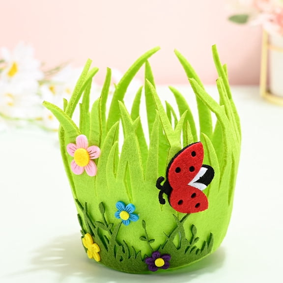 OFFIGAM Set of 4 Green Non-Woven Fabric Easter Baskets for Garden Decoration and Spring Holiday Use