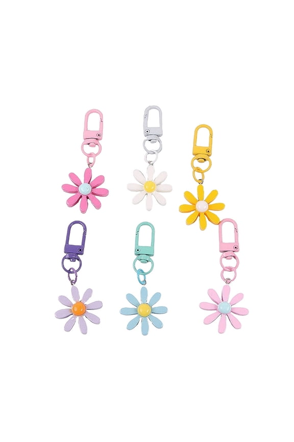 Vintage Daisy Flower Keychain 6pcs Aesthetic Keyring for Bag Car Phone 2.8×1.2×0.2in