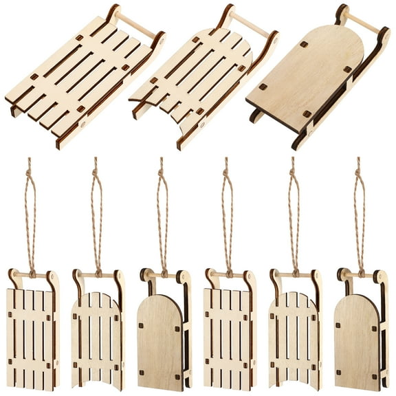 OFFIGAM Mini Rustic Wood Sled Christmas Decoration or Office Decor 9Pcs