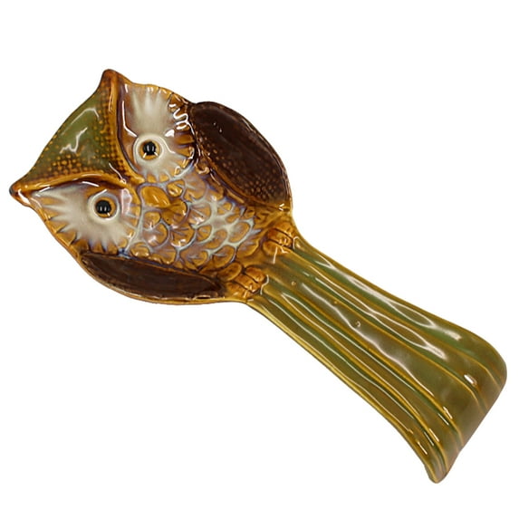 OFFIGAM Ceramic Owl Spoon Holder Stand for Kitchen Countertop, Stove, and Dining Table Utensil Organizer Accessory