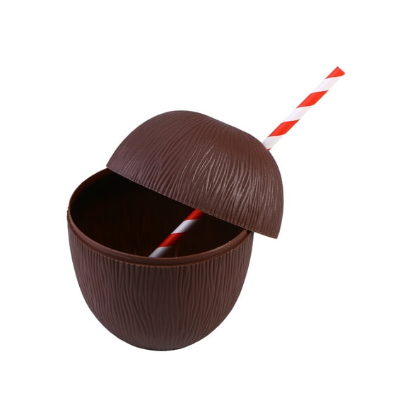 Rhewides Coconut Drink Cups Tropical Party PE Cups Supplies for Luau Party Beach Theme Party (with Straw)