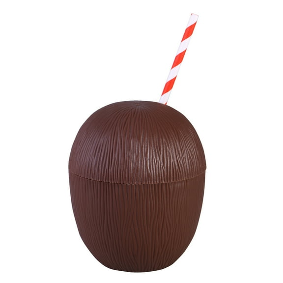 Rhewides Coconut Drink Cups Tropical Party PE Cups Supplies for Luau Party Beach Theme Party (with Straw)
