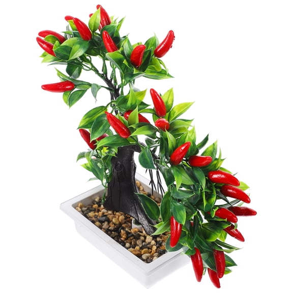 OFFIGAM Realistic Artificial Chili Pepper Plant in Multi-Color, Perfect Faux Potted Decor for Home and Office Spaces