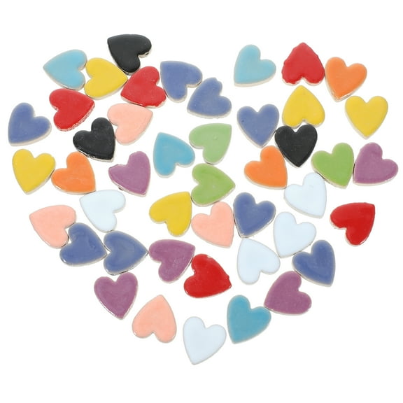 Rhewides Mixed Color Heart Ceramic Pieces Stained Glass Tile Assortment 200g for Crafts Plates Picture Frames Flowerpots Jewelry Making