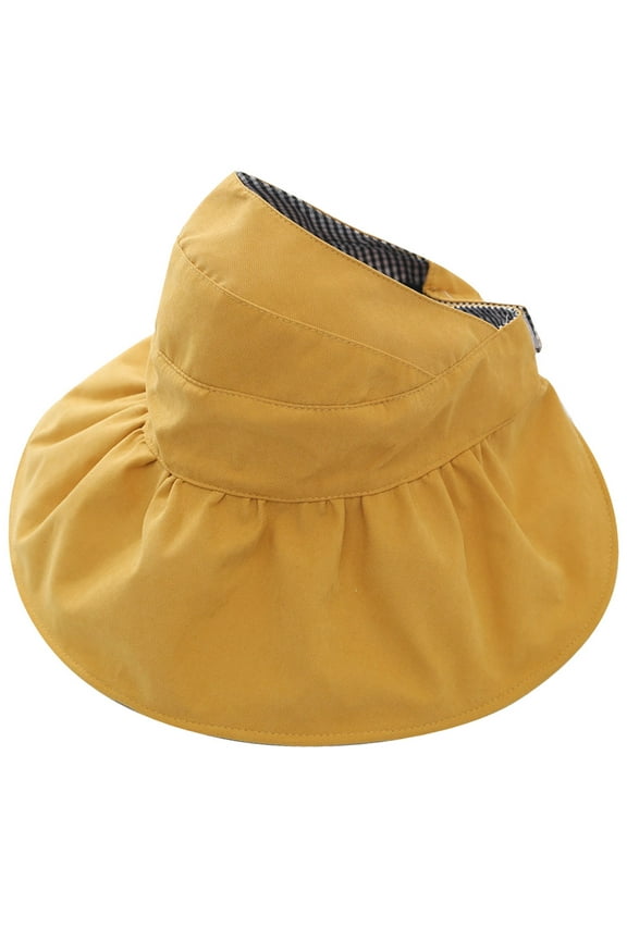Yellow Cotton Wide Brim Sun Hat Lightweight Breathable Fashionable Beach Cap for Women