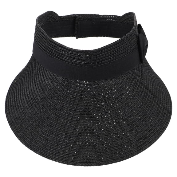 OFFIGAM Black Straw Summer Hat with Wide Brim for Sun Protection and Outdoor Activities