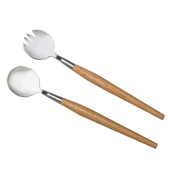OFFIGAM Wooden Salad Servers Stainless Steel Multi Color Classic Design Kitchen Utensils 2Pcs