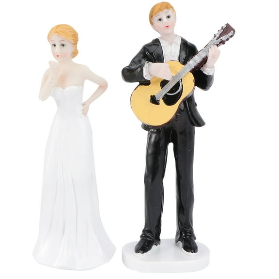 Elegant Resin Bride and Groom Guitar Cake Topper Figurine Wedding Decoration in Assorted Colors for Romantic Celebrations
