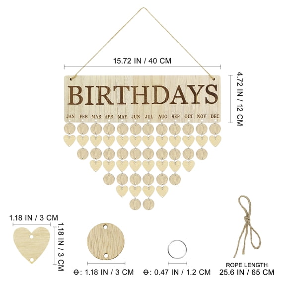 OFFIGAM Birthday Anniversary Reminder Iron Heart Shaped Discs Home Decoration 1Set 15.7x4.7x0.2In
