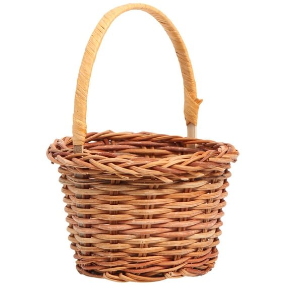 Rhewides Woven Storage Egg Rattan Flower Gift Basket with Handle for DIY Crafts Desktop Decoration Light Brown 5cm