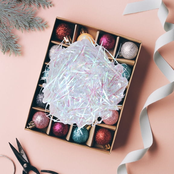 OFFIGAM Transparent Lafite Grass Paper Shreds for Wrapping and Beautiful Decoration, Ideal for Crafts and Party Favors