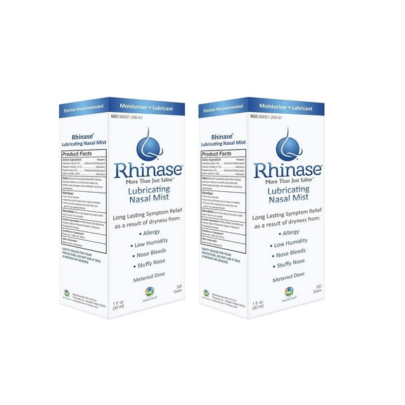 Rhinase Nasal Mist Lubricating Nasal Saline Solution Moisturizer for Allergy Relief & Dry Nose Relief, 1 oz 2-Pack