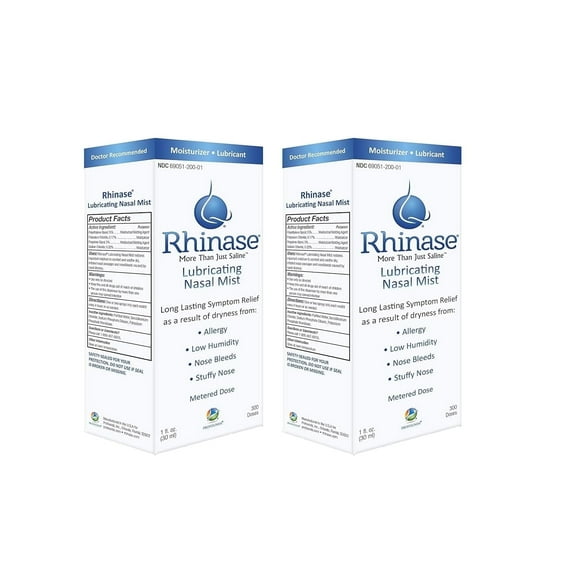 Rhinase Nasal Mist Duo Lubricating Saline Moisturizer for Allergy Relief & Dry Nose, 1 fl oz/30 mL, 2-Pack