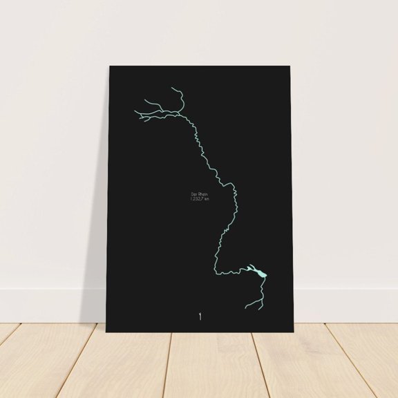 Rhine River Black and Blue Minimal Modern Travel Wall Decor, Stretched Canvas 12x16in