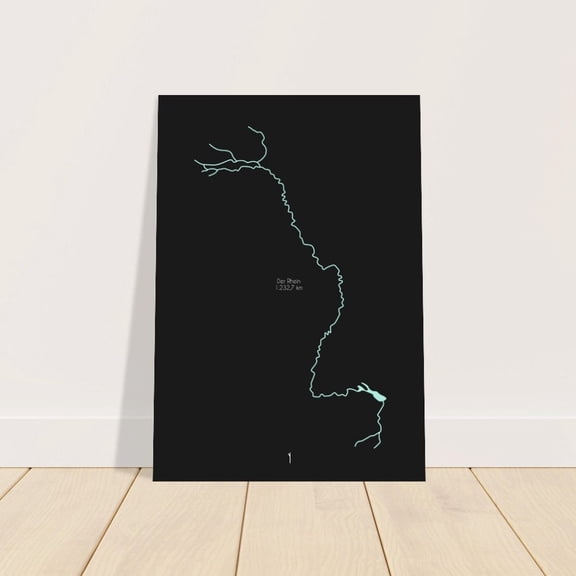 Rhine River Black and Blue Minimal Modern Travel Wall Decor, Unframed Paper Poster 8x10in