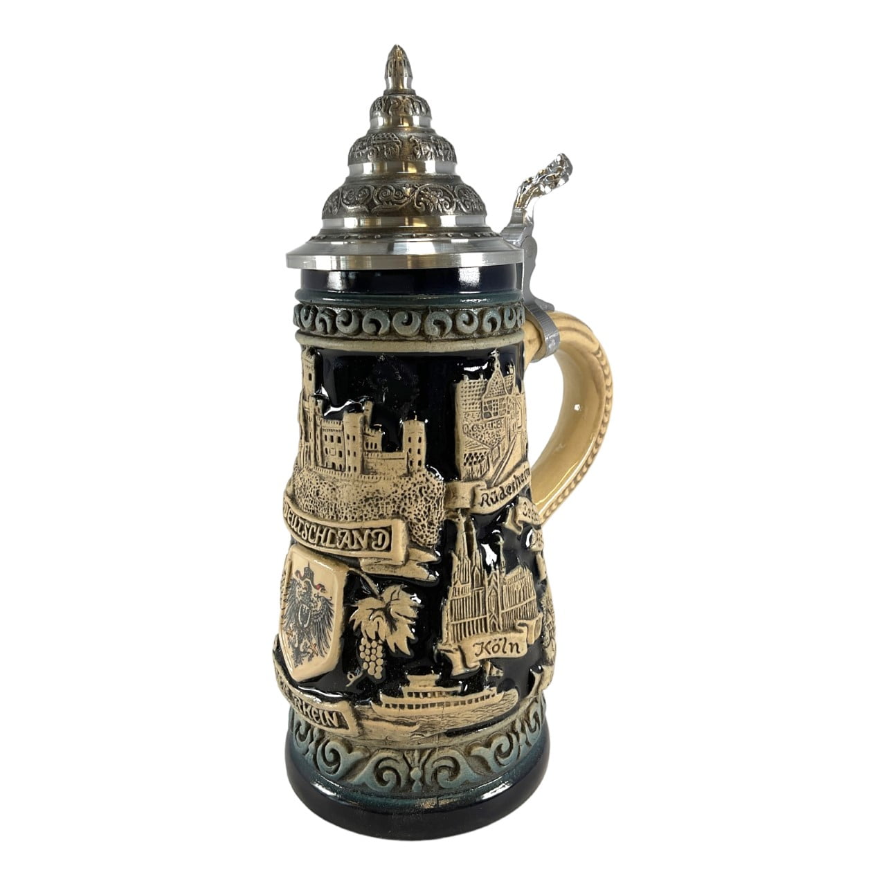Rhine River Blue Rustic City Panorama LE German Stoneware Beer Stein .25 L