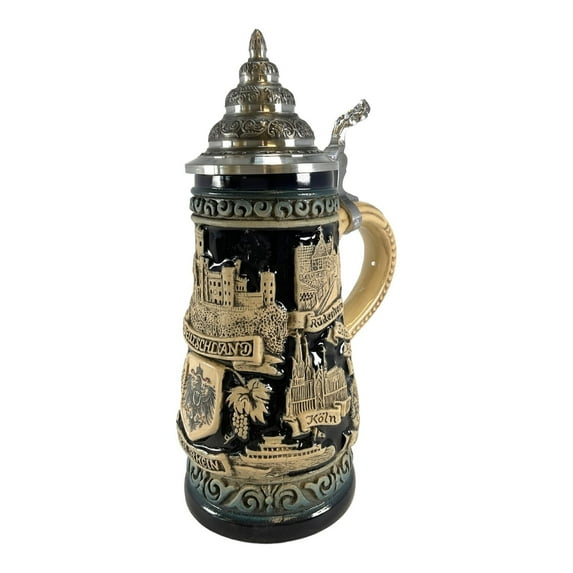 Rhine River Blue Rustic City Panorama LE German Stoneware Beer Stein .25 L