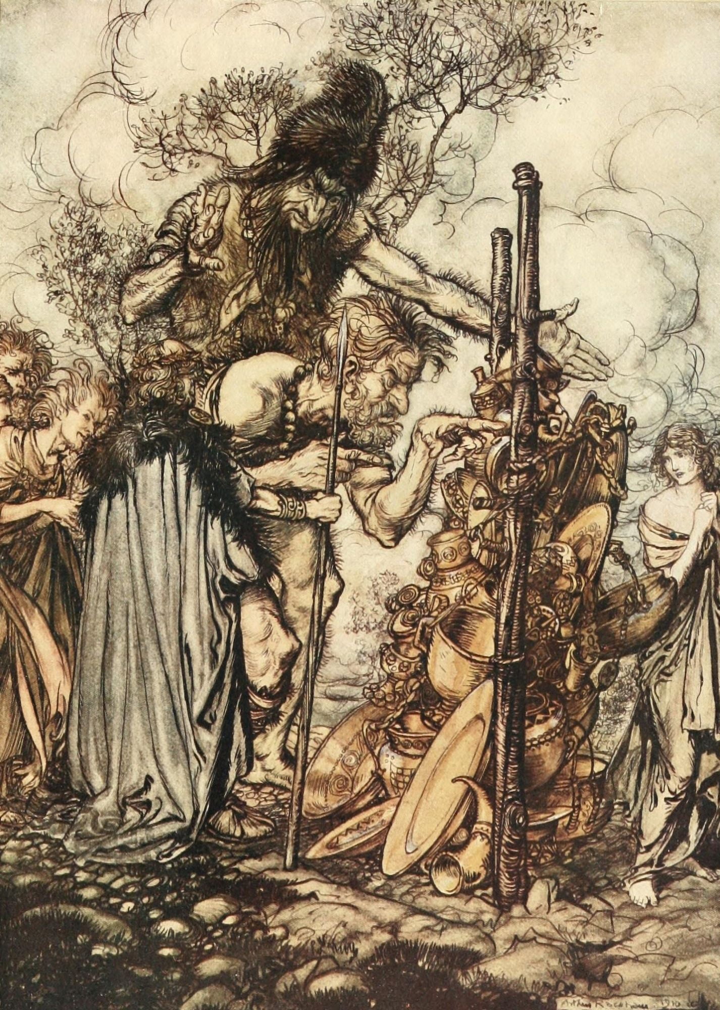 Rhinegold & the Valkyrie 1910 Fafner hey Canvas Art - A Rackham (18 x 24)