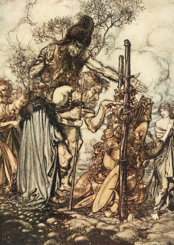 Rhinegold & the Valkyrie 1910 Fafner hey Canvas Art - A Rackham (24 x 36)