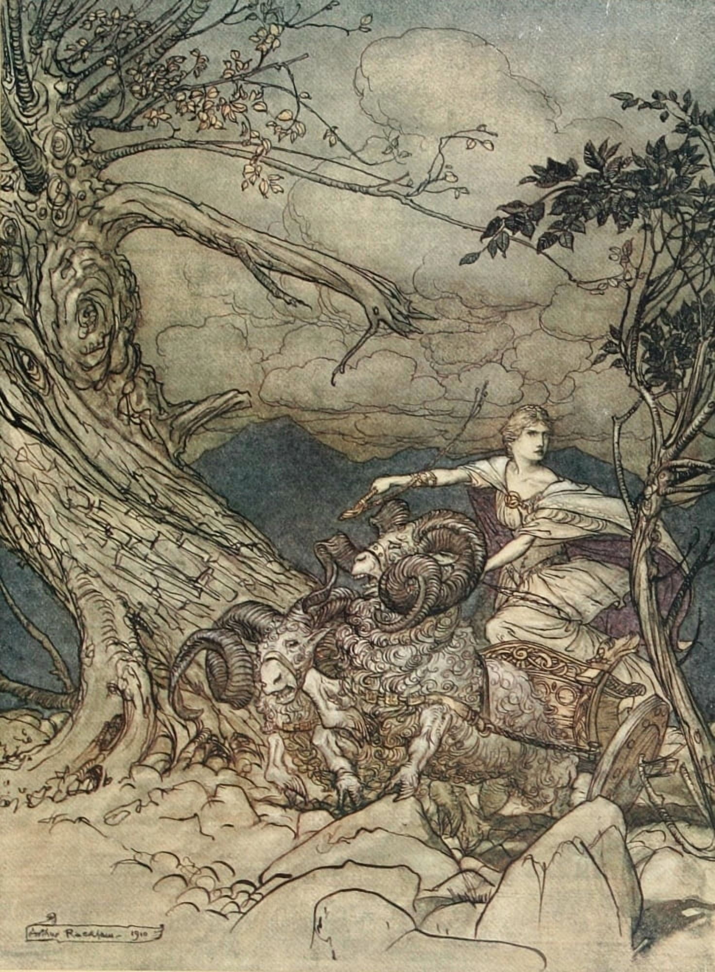 Rhinegold & the Valkyrie 1910 Fricka approaches Canvas Art - A Rackham (24 x 36)