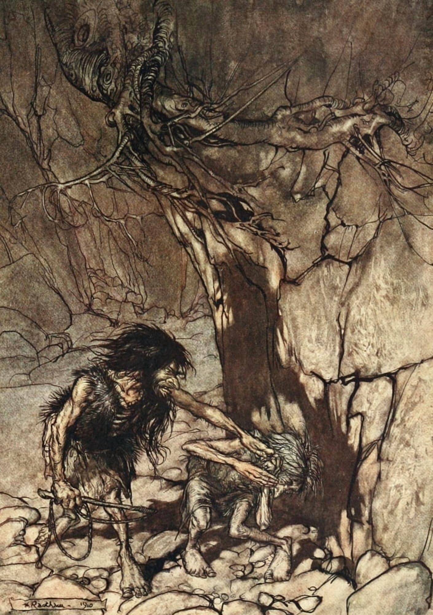 Rhinegold & the Valkyrie 1910 Mime howling Canvas Art - A Rackham (24 x 36)