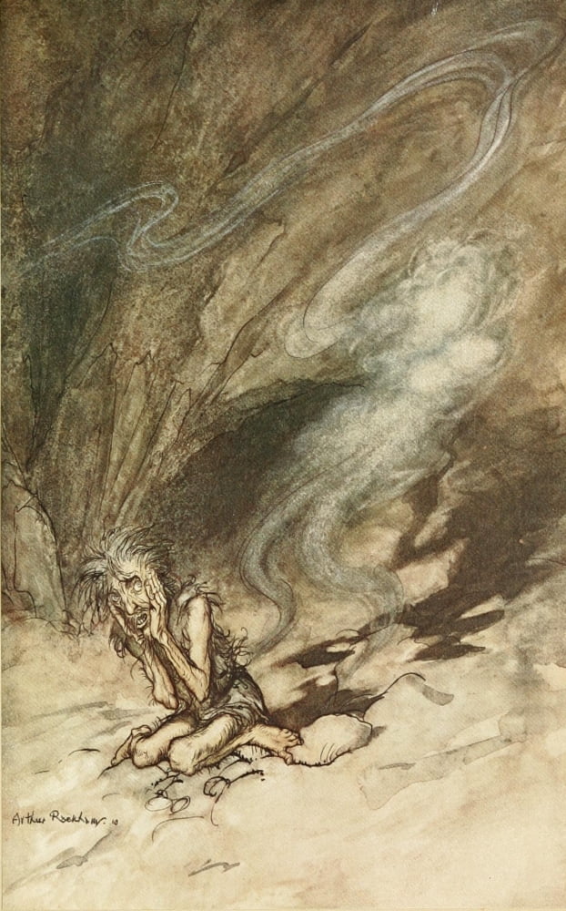 Rhinegold & the Valkyrie 1910 Mime writhes under lashes Canvas Art - A Rackham (24 x 36)