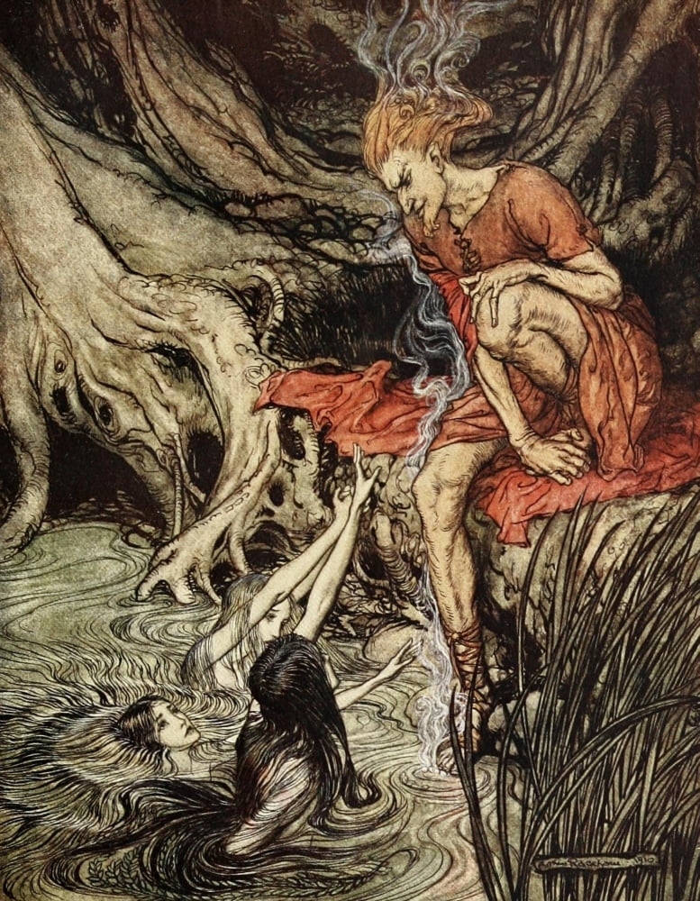 Rhinegold & the Valkyrie 1910 Pure-gleaming children Canvas Art - A Rackham (18 x 24)