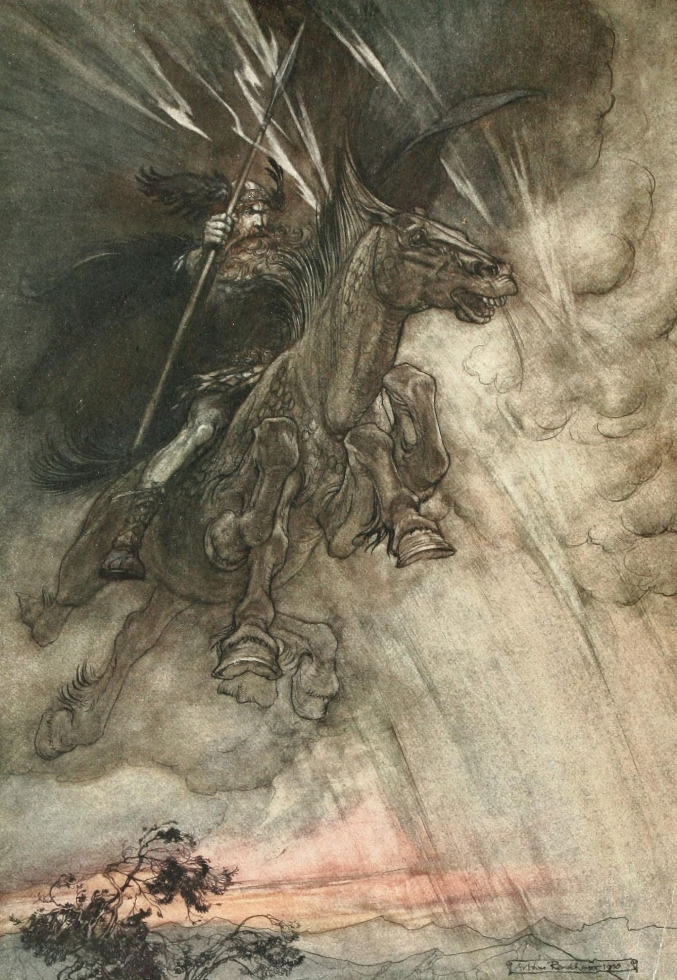Rhinegold & the Valkyrie 1910 Raging Wotan Canvas Art - A Rackham (24 x 36)
