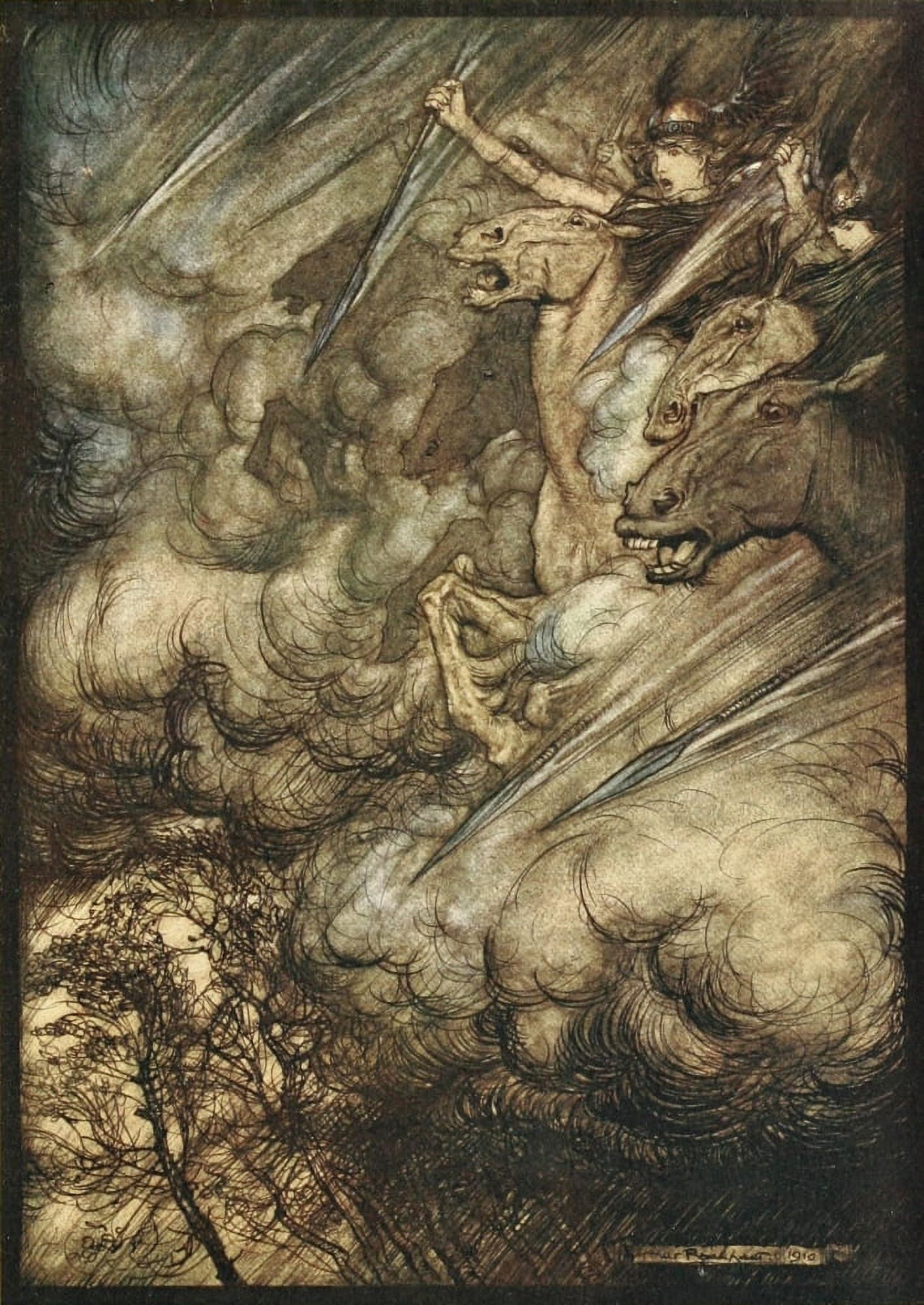Rhinegold & the Valkyrie 1910 Ride of the Valkyries Canvas Art - A Rackham (18 x 24)