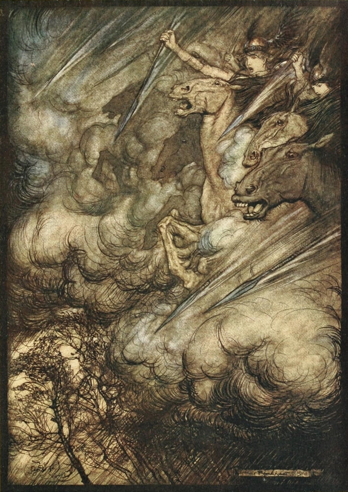 Rhinegold & the Valkyrie 1910 Ride of the Valkyries Canvas Art - A Rackham (24 x 36)
