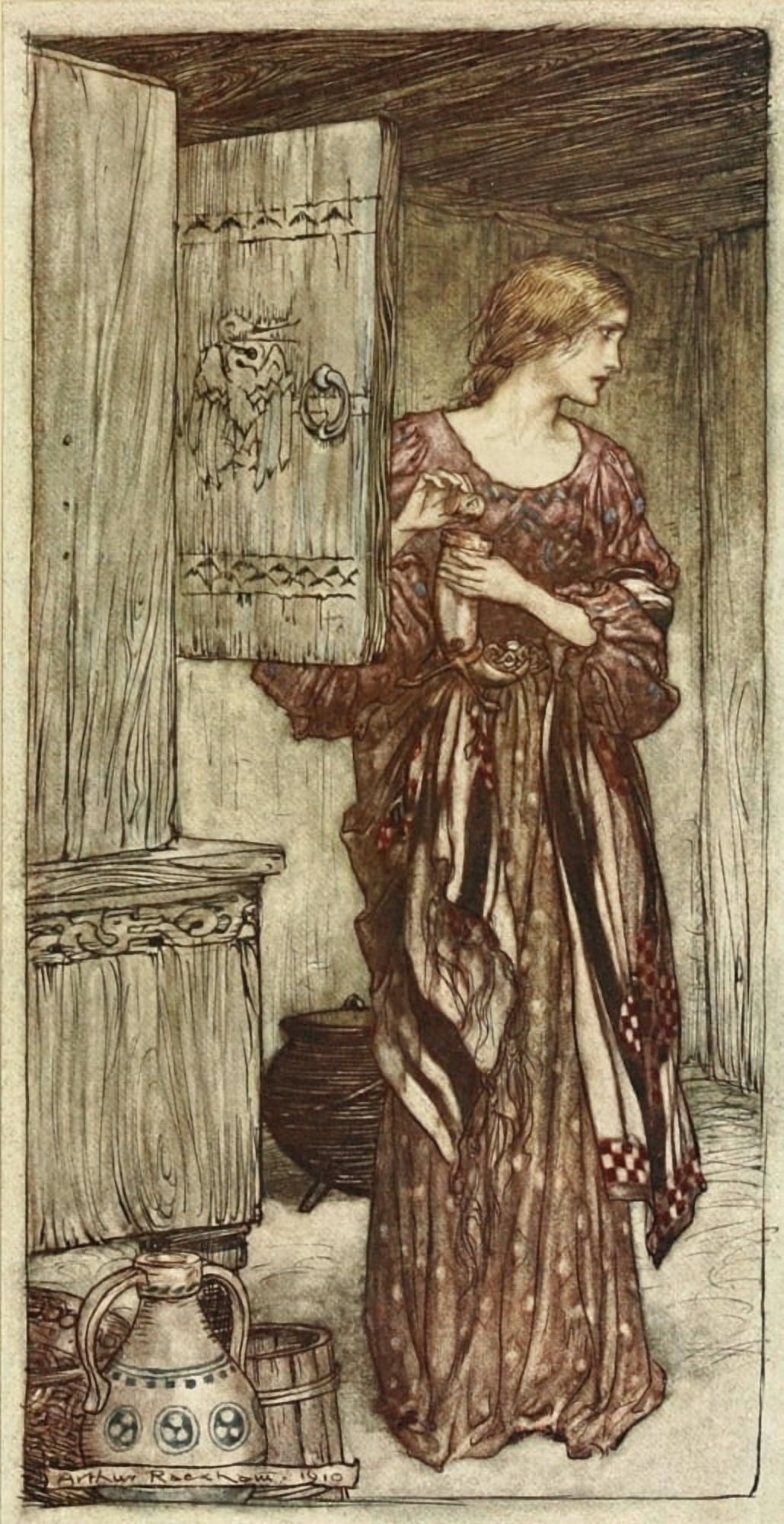 Rhinegold & the Valkyrie 1910 Sielinde prepares Canvas Art - A Rackham (18 x 24)