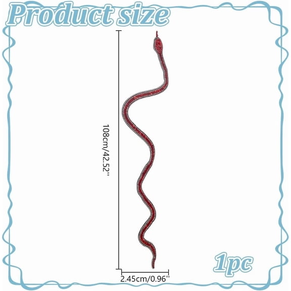 Rhinestone 42.5 Red Snake Applique Large Snake Shaped Rhinestones Trim Ribbon Rhinestone Glitter Snake Ornament Accessories Sewing Craft Decoration Sequin Applique for Bags DIY Clothing Party Dress