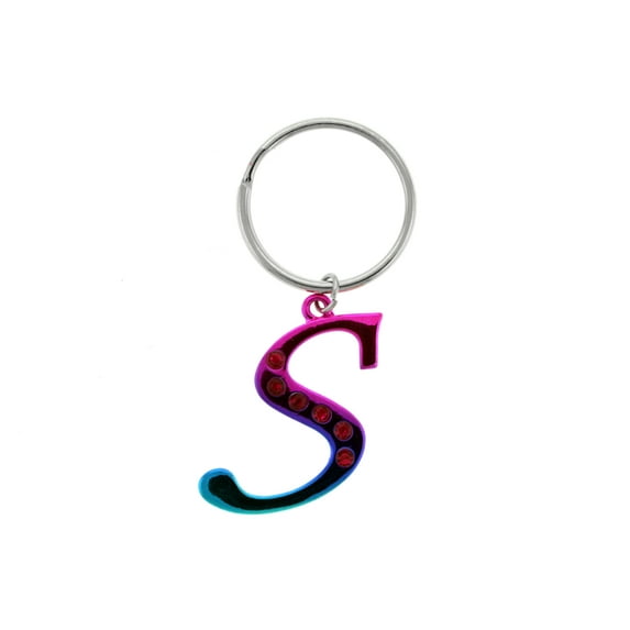 Rhinestone Accented Multi-Colored Initial Letter S With Silver-Tone Split-Ring Key Chain And Trigger-Snap KEKC6236-S