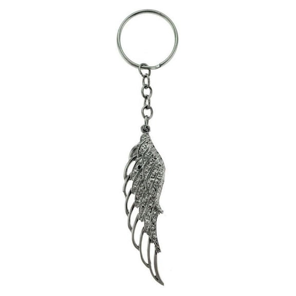 Rhinestone Accented Silver Angel Wing Keychain kekc6218