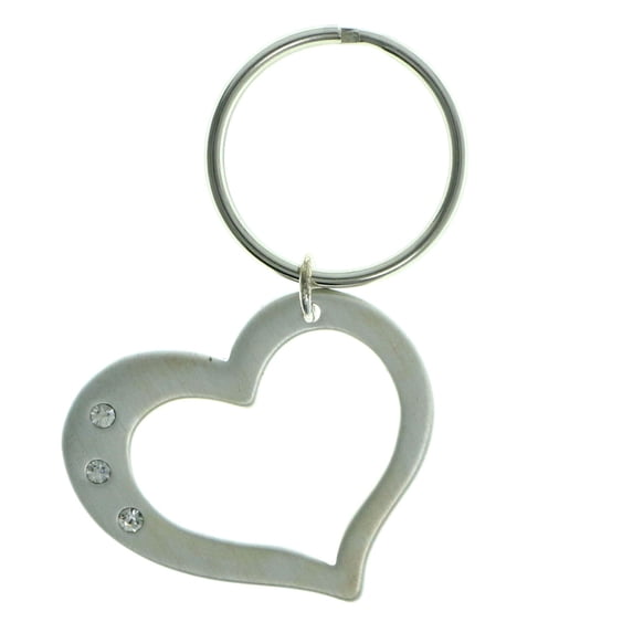 Rhinestone Accented Silver-Tone Heart Shaped Split-Ring-Keychain