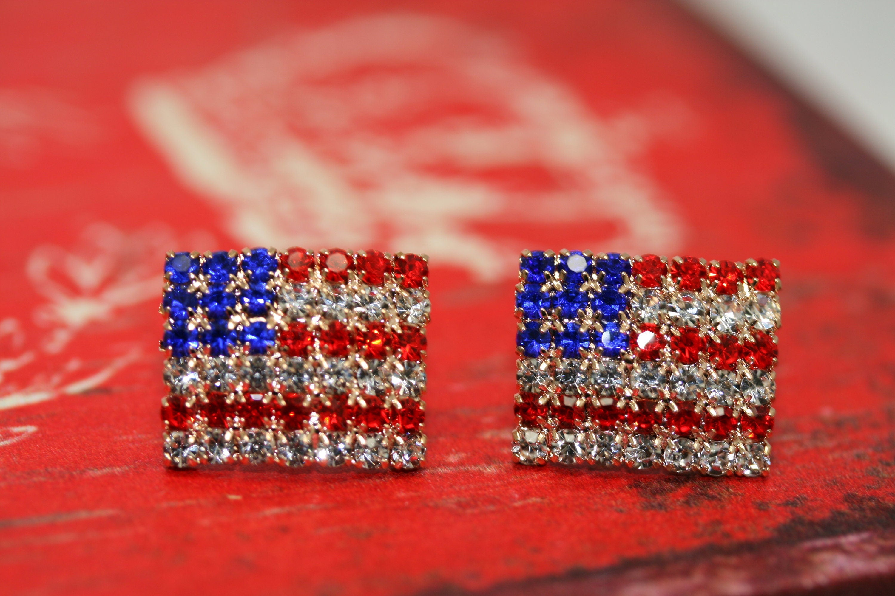 Patriotic American Flag Stud Earrings - Plastic, 1.25" Tall, Surgical Steel Posts, Fun Fashion Earrings - View #9