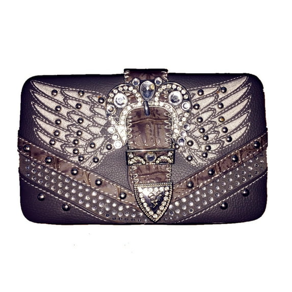 Rhinestone Angel Wings Buckle Clip Womens Wallet With Extra Checkbook In Multi Colors